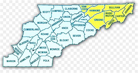 A county map of East Tennessee