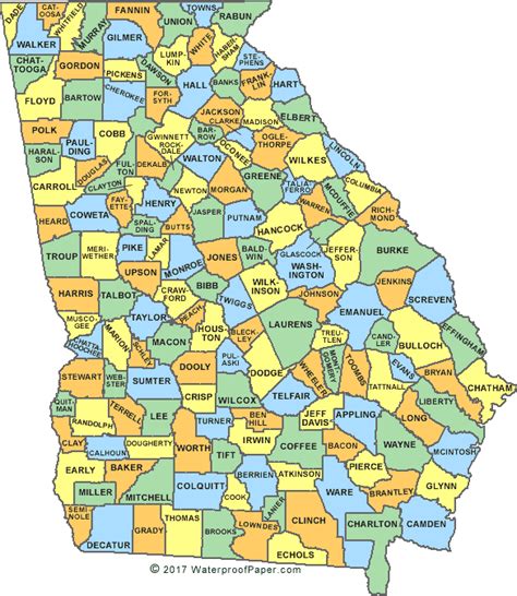 Map of Georgia with Counties and Cities