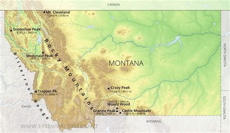 MAP Map of Mountain Ranges in Montana