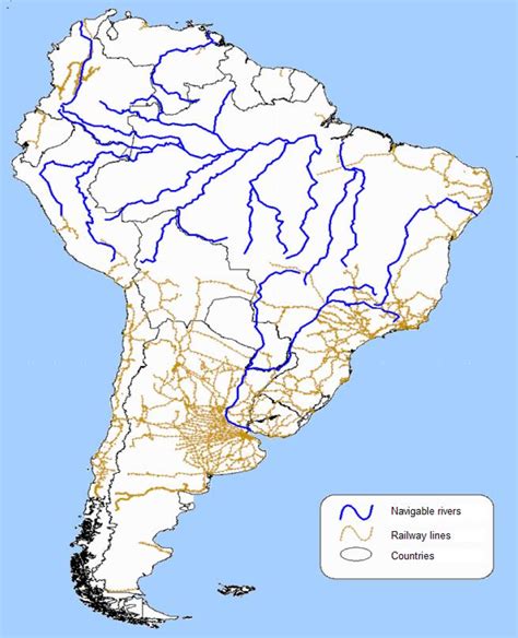 South America map with rivers