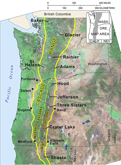 Map of the Cascade Mountain Range