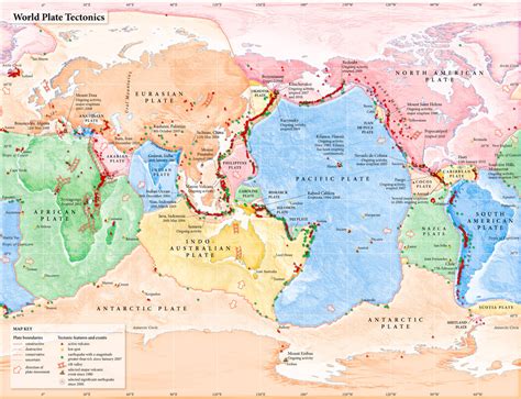 Map of the World with Tectonic Plates