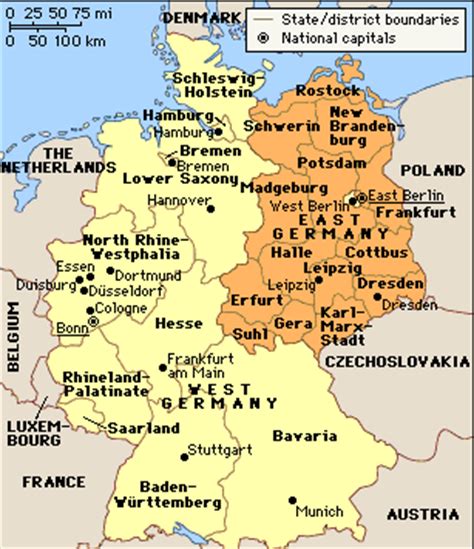 A map of West and East Germany