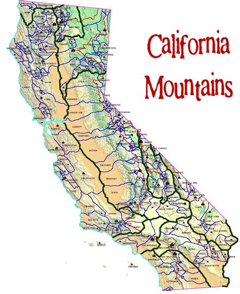 Mountain Ranges of California Map