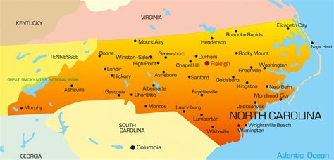 A map of North Carolina, United States