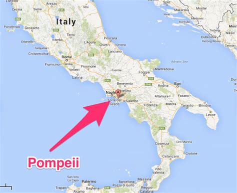 Map of Italy with Pompeii highlighted