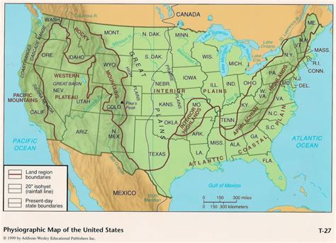 Map of the United States with Mountains and Rivers