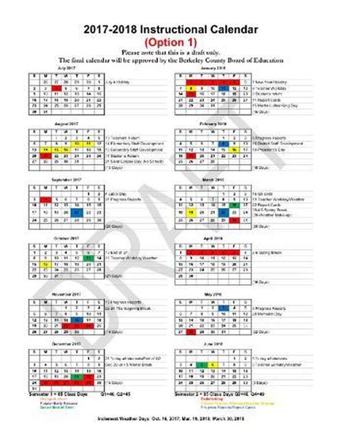 Berkeley County Instructional Calendar