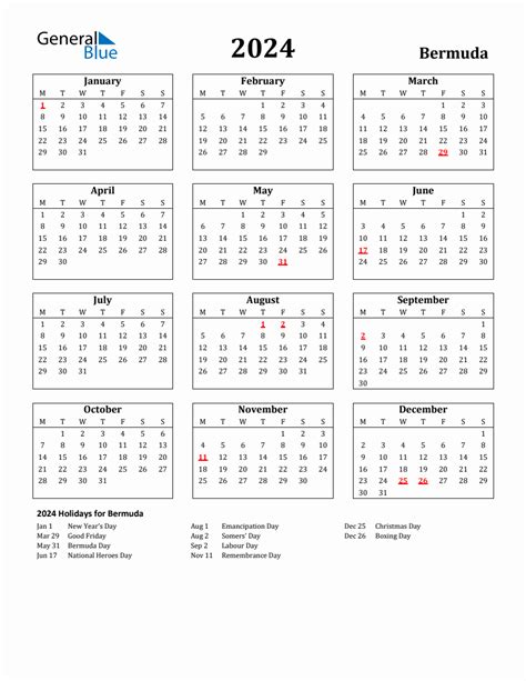 Bermuda Holiday Calendar