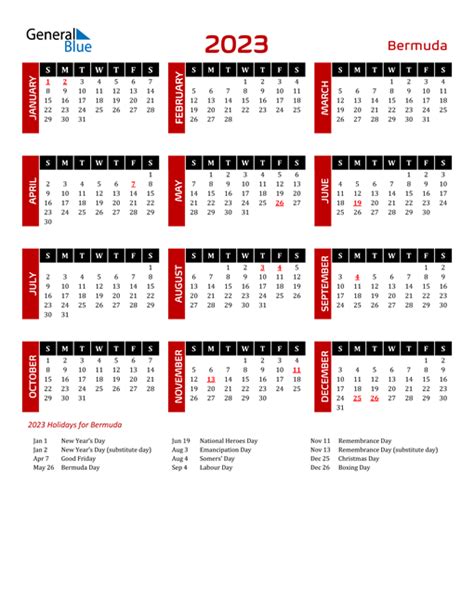 Bermuda 2020 calendar