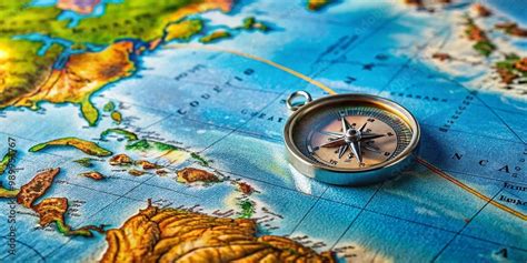 A compass resting on an old, weathered map, surrounded by magnifying glasses, quill pens, and ancient artifacts. The map is adorned with intricate symbols and markings, hinting at hidden treasures and uncharted territories.