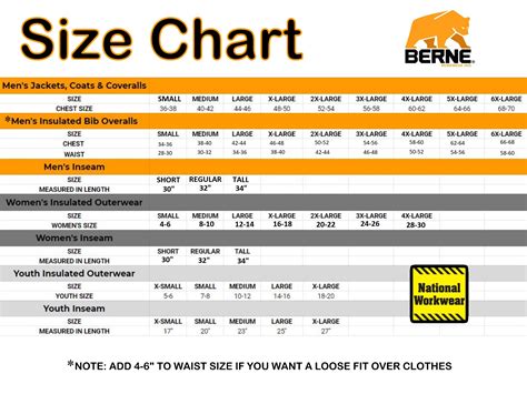 Berne Bibs Size Chart