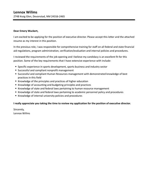 Best Cover Letter For Executive Director Position