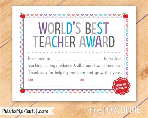 Best Teacher Award Certificate Printable