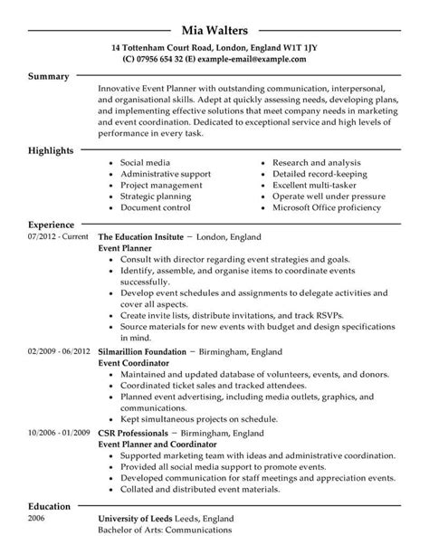 Best Event Planner Resume Example LiveCareer