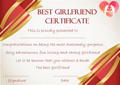 Free Printable World's Best Girlfriend Certificates