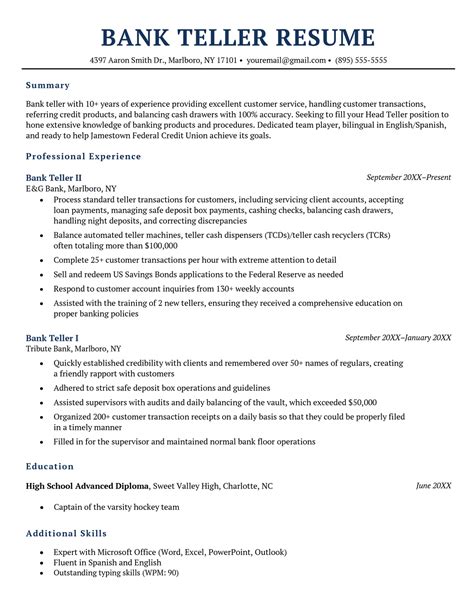 Best Resume For Bank Job