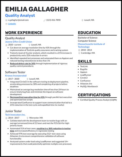 Best Resume Format For Quality Analyst