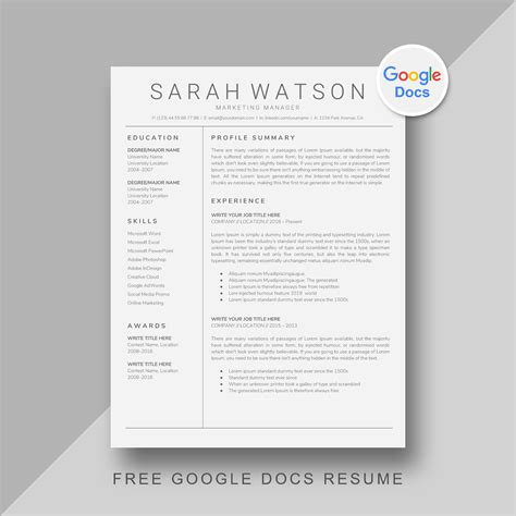 Best Resume Template Google Docs
