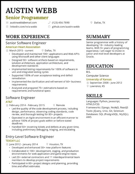 Best Word Resume Template For Senior Programmer