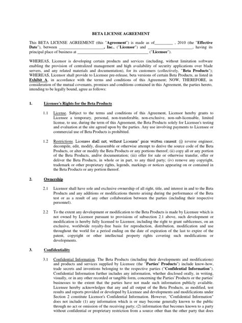 Sample Beta Agreement Trade Secret Software Testing