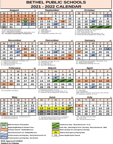 Bethel Public Schools Calendar 2021 2022 Lunar Calendar