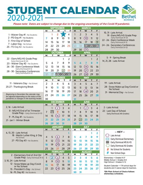 Bethel Academic Calendar