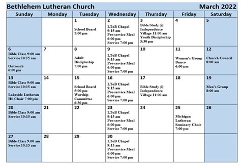 Bethlehem Calendar Of Events