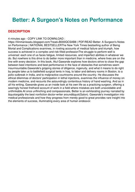 Better: A Surgeon's Notes On Performance Highlights