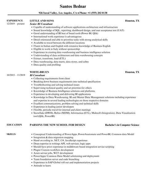 Senior Bi Consultant Resume Samples QwikResume