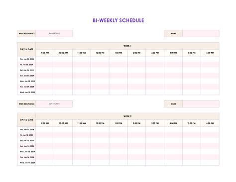 Bi Weekly Printable Schedule
