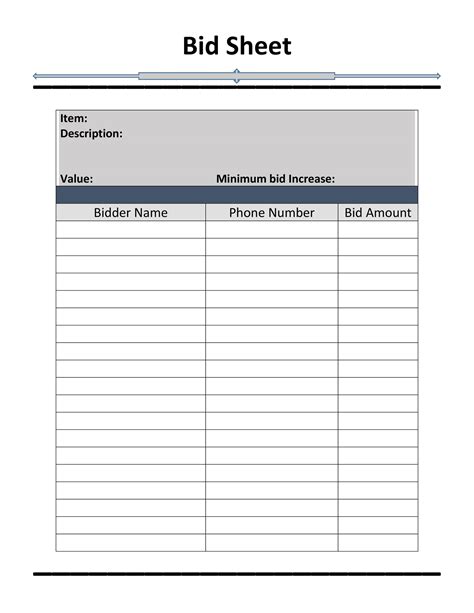 Bid Sheet Template Word