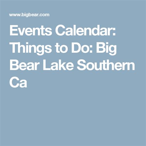 Big Bear Events Calendar