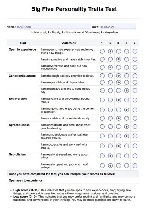 Big 5 Personality Test Questionnaire