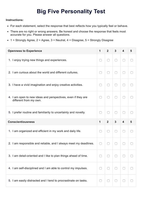 Big 5 Personality Test Questions
