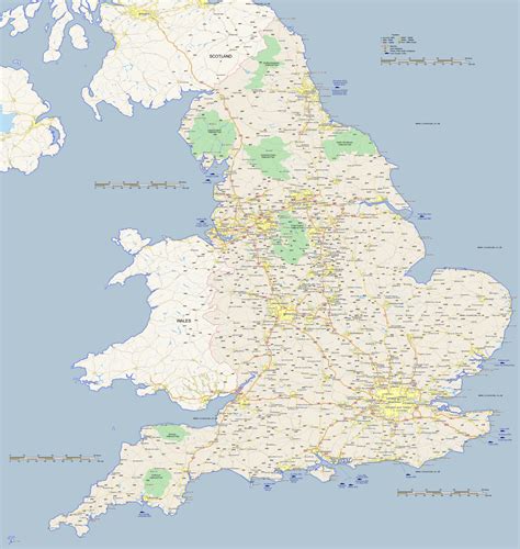 England map with roads, counties, towns Maproom