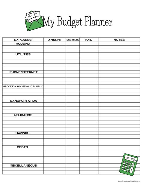 Bill Budget Planner Printable