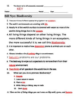 Bill Nye Biodiversity Video Worksheet