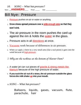 Bill Nye Pressure Worksheet
