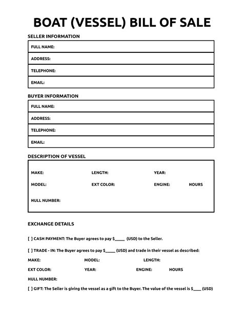 Bill Of Sale Template For Boat