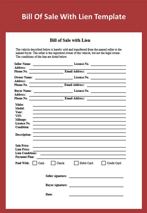 Bill Of Sale With Lien Template