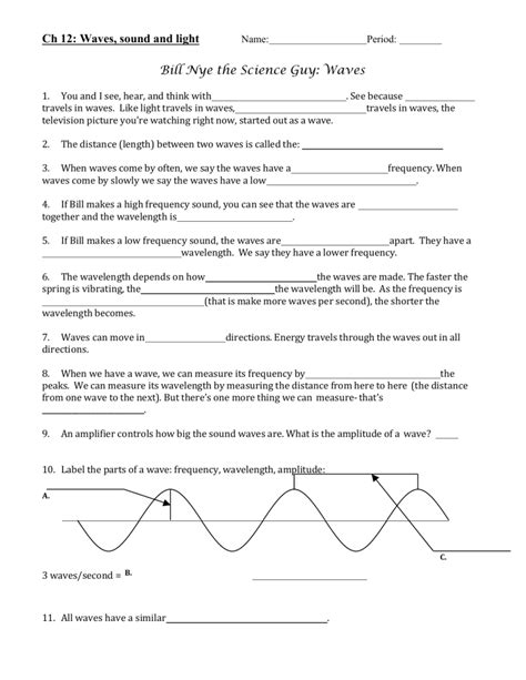 Bill Nye "Wave" Video Worksheet 5th - 6th Grade Worksheet | Lesson Planet