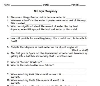 Bill Nye Buoyancy Worksheet