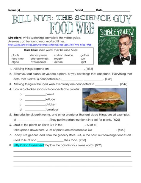 Bill Nye Food Web Worksheet