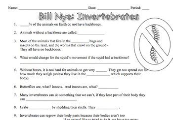 Bill Nye Invertebrates Worksheet