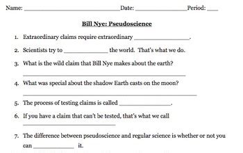 Bill Nye Pseudoscience Worksheet