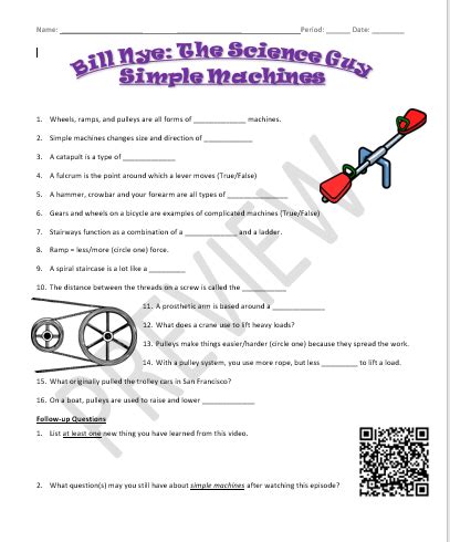 Bill Nye The Science Guy Simple Machines Worksheet Answer Key