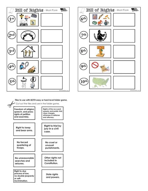 Unleash Your Inner Patriot: Test Your Knowledge of the U.S. Bill of Rights with this Fun Matching Worksheet PDF!