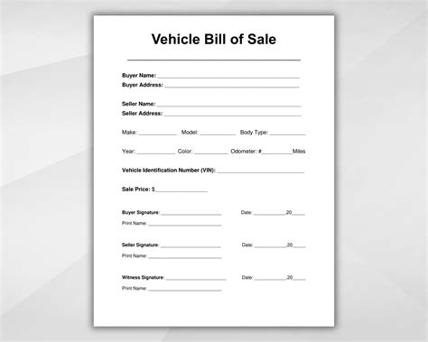 Bill Of Sale Template Auto