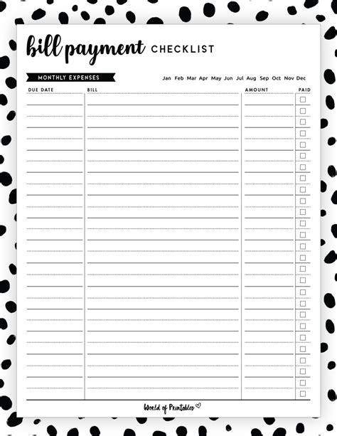 33 Free Bill Pay Checklists & Bill Calendars (PDF, Word & Excel)